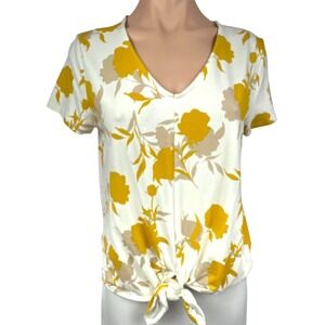 Ann Taylor Large Petite Pullover Top Short Sleeve White, Beige,Gold Rayon/Spande